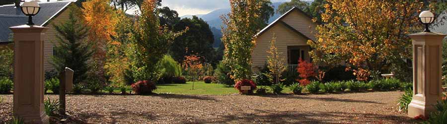 Luxury accommodation, Marysville, front view in Autumn